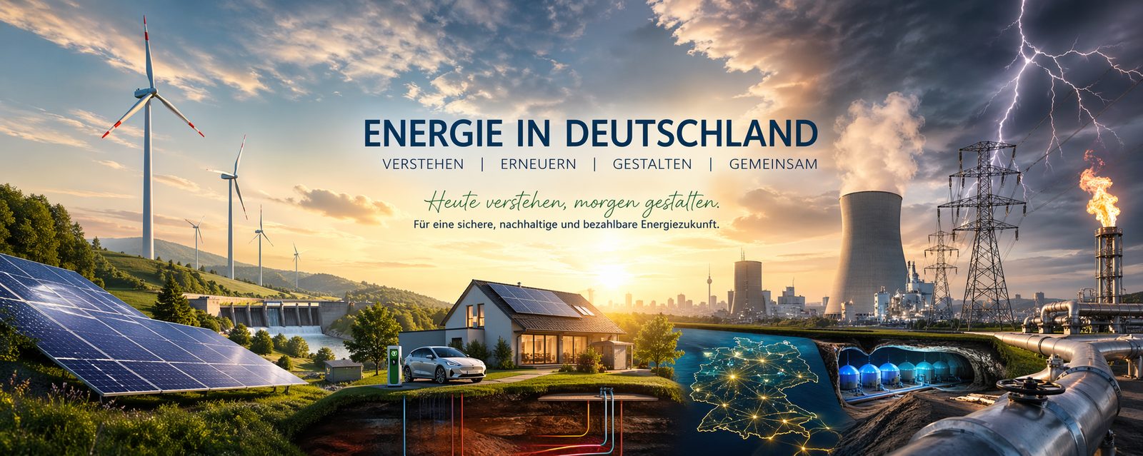 Energie in Deutschland, Windräder, Solar, E-Auto, Gasspeicher