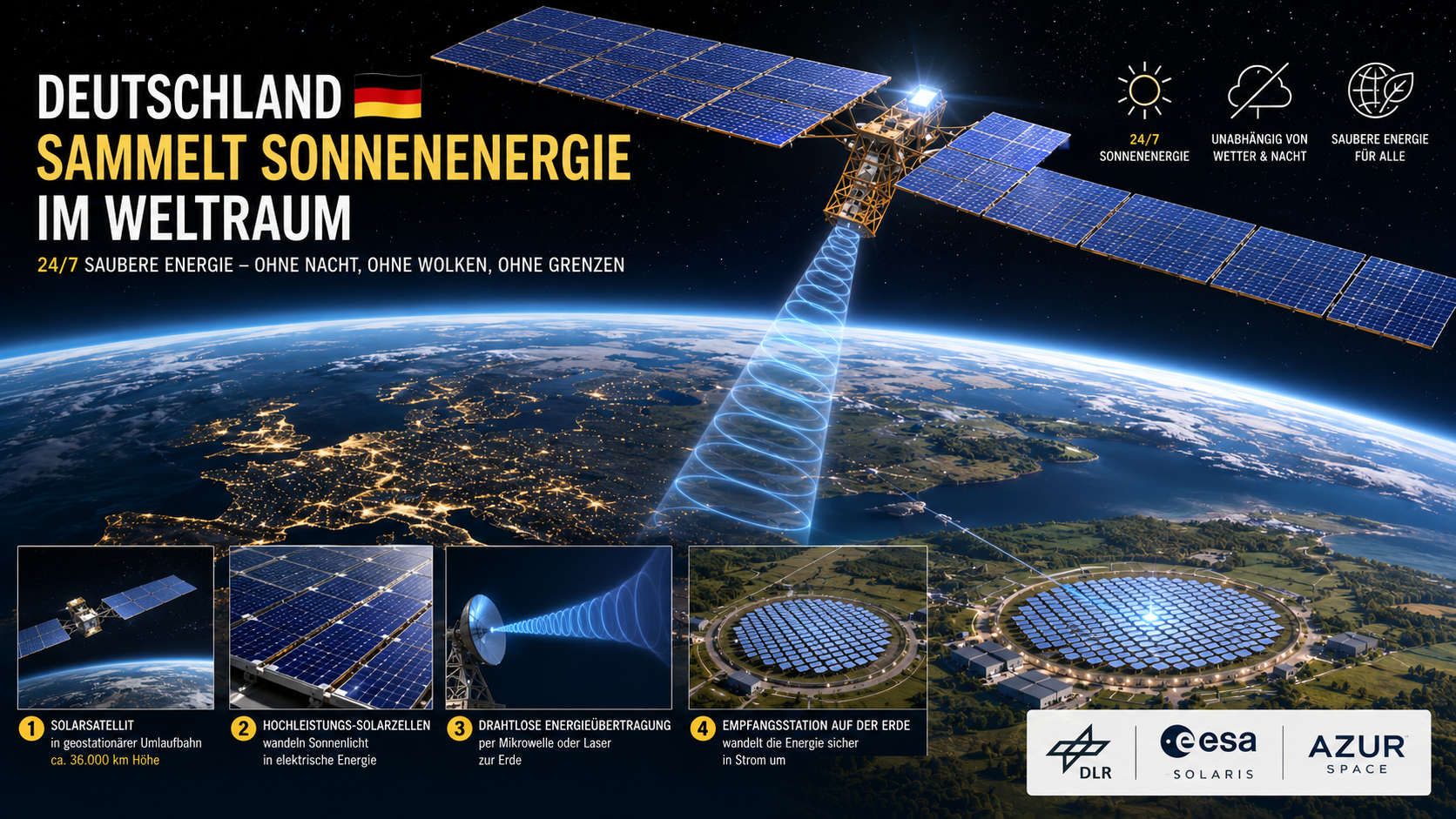 Solarpaneele im Erdorbit über Deutschland